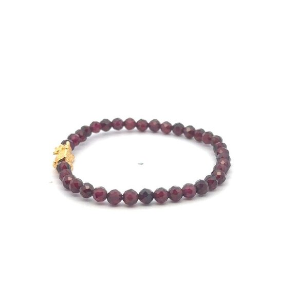 18K Gold Pixiu Piyao Bracelet Gemstone Mini Bead Garnet Microfaceted 4mm January - Picture 3 of 6